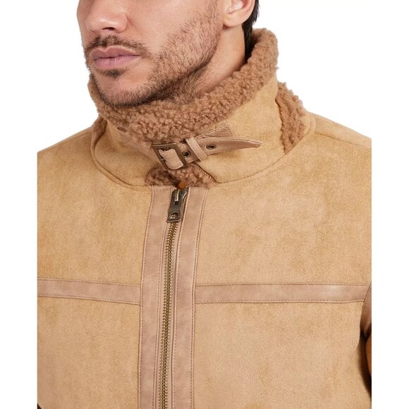 Guess Men's Faux-Shearling Full-Zip Jacket Light Brown Size S MSRP $198 - Picture 4 of 4